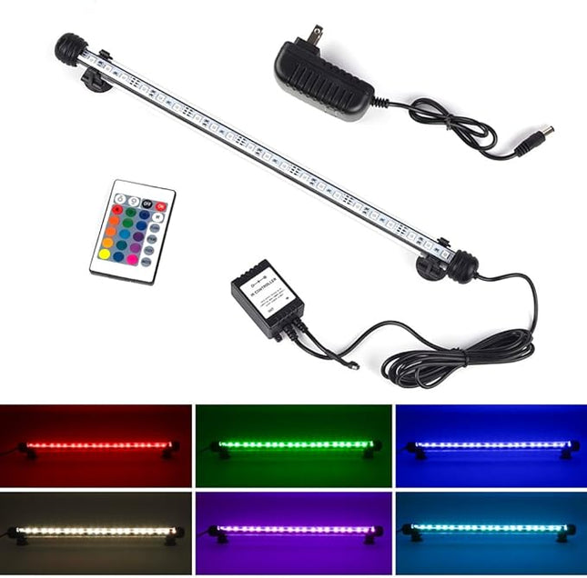 Fish Tank Light RGB LED Aquarium Lights, Underwater Waterproof Color Changing Submersible 16 Color 4 Modes Brightness Adjustable Memory Function Sucker Hang Lighting Strip, 15 inch