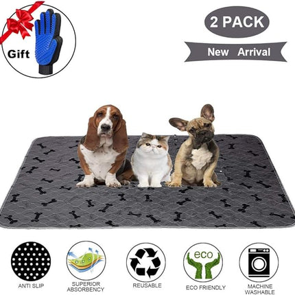 Washable Dog Pee Pads with Free Grooming Gloves,Non Slip Dog Mats with Great Urine Absorption,Reusable Puppy Pee Pads for Whelping,Potty,Training,Playpen