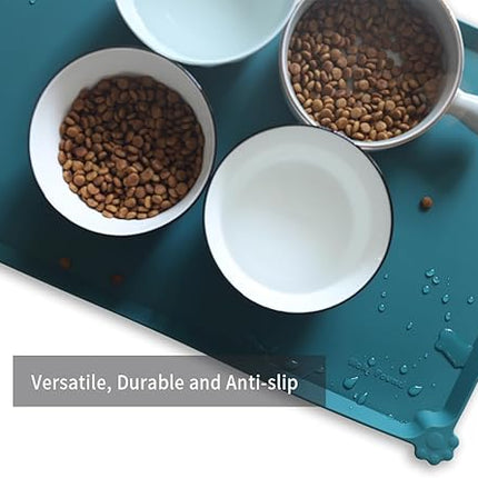 Hoki Found L Silicone Pet Food Mats - Non Slip Dog Cat Bowl Placemats - Waterproof Dog Cat Food Mats - For Carpet & Sicilian Ocean