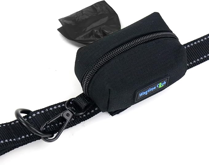Wagtime Club Dog Poop Bag Holder for Leash Dog Waste Bag Dispenser Soft Fabric Puppy Potty Carrier Suitable for Any Leash with 1 Roll of Pet Trash bag, Black