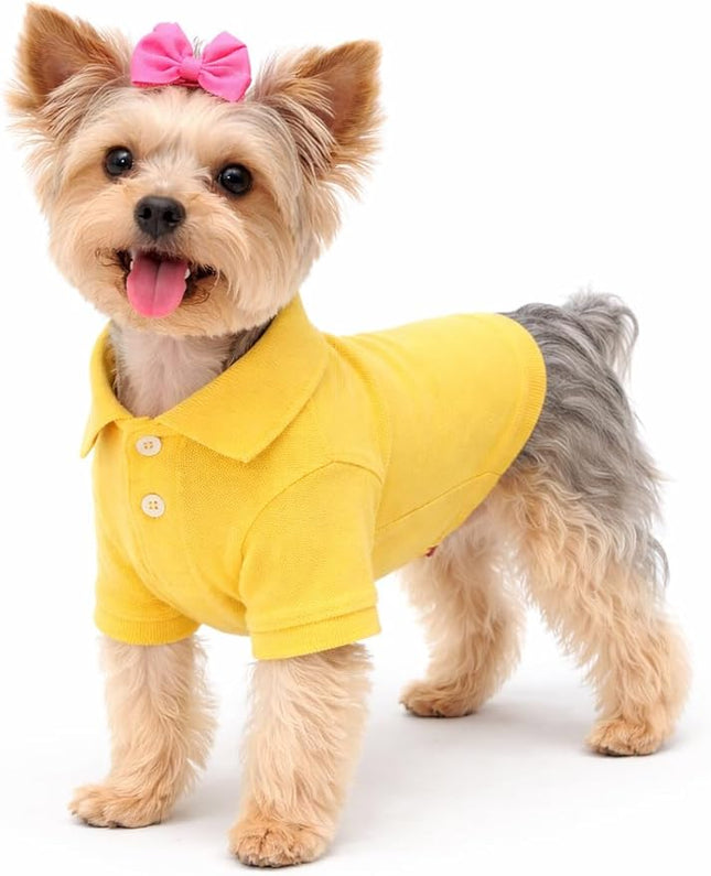 lovelonglong Basic Dog Polo Shirts Premium Cotton, Polo T-Shirts for Large Medium Small Dogs with a Two-Button Collar Blank Color Yellow S