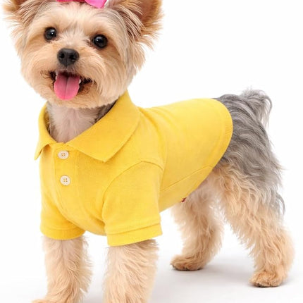 lovelonglong Basic Dog Polo Shirts Premium Cotton, Polo T-Shirts for Large Medium Small Dogs with a Two-Button Collar Blank Color Yellow XS