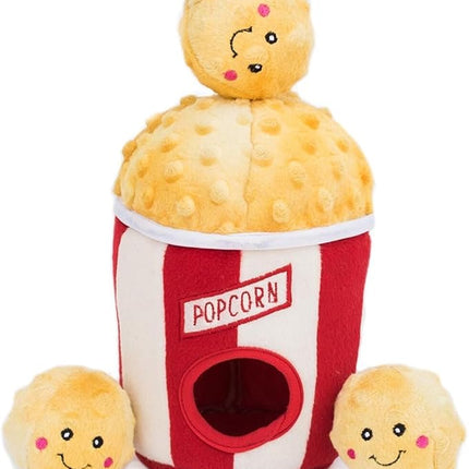 ZippyPaws Burrow- Interactive Dog & Puppy Toys for Boredom, Stimulating Pet Products to Keep Them Busy, Hide & Seek Plush Puzzles, Squeaky Toy for Enrichment, for Small & Medium Dogs- Popcorn Bucket