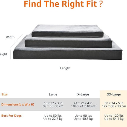 Amazon Basics Dog Bed with Cooling Gel Memory Foam, Pressure-Relief Support for Dogs up to 120lbs, Non-Slip Bottom, Machine Washable Cover, Giant Sized (50" x 34"), Grey