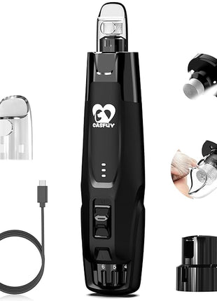 Casfuy New 6-Speed Dog Nail Grinder - 50% More Power Dog Nail Trimmers with 2 LED Lights Quiet 7h Running Time Electric Pet Nail Grinder File Toenail Grinder for Large Medium Small Dogs & Cats (Black)