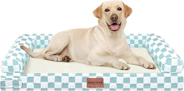 Large Dog Bed Orthopedic Washable: Beds Bolster XL Bed Large Big Dogs Egg Crate Foam Couch Sofa Waterproof with Removable Cover - Green Grid