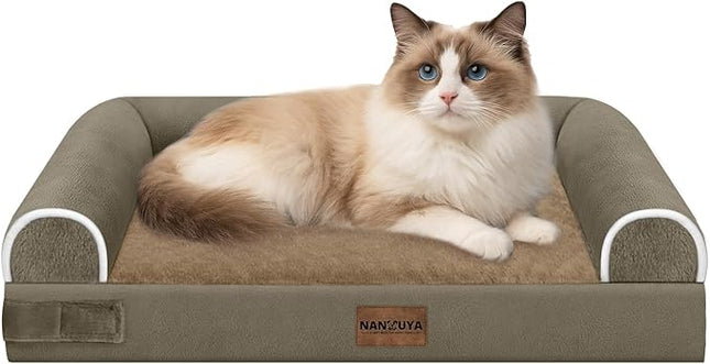 Small Dog Bed Orthopedic Washable: Beds Bolster Small Sized Dogs Cats Bed Egg Crate Foam Couch Sofa Waterproof with Removable Cover - Brown