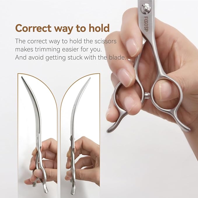 Professional 45°Curved Grooming Scissors for Dogs 6.5 in Big Arc Curved Shears for Professional Groomer Japan VG10 High-carbon Steel Right Hand Matte