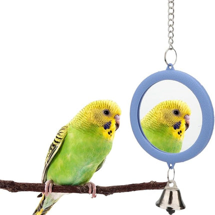Hypeety Pet Bird Mirror with Bell Interactive Parrot Toy Bird Cage Mirror for Cockatiel Parakeets Canaries Budgie (Blue)