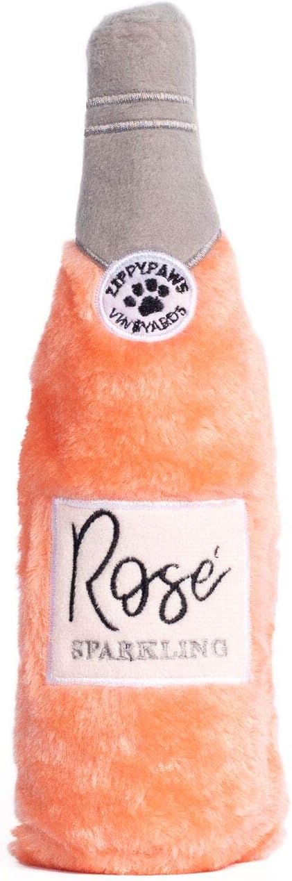 ZippyPaws Happy Hour Crusherz - Interactive Dog Toys to Keep Them Busy, Squeaky Plush Pet Toy for All Breeds, for Small, Medium, & Large Dogs, Drink Themed Crinkle Water Bottle Toy - Rosé