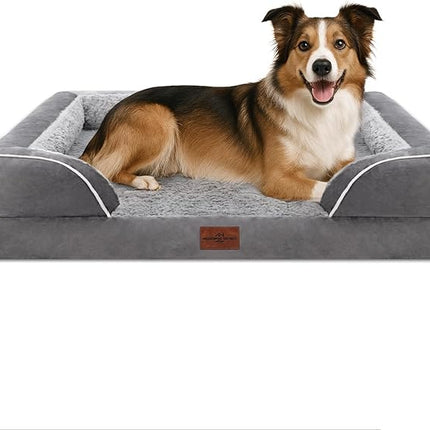 Comfort Expression Orthopedic Dog Bed for Large Dogs 38x25 Inch, Waterproof Supportive Egg Crate Foam Large Pet Bed with Removable Bolsters, Dog Couch with Washable Cover & Non-Slip Bottom, Grey