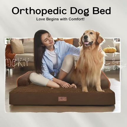 Large Dog Bed Orthopedic Washable - Memory Foam Couch Sofa - XXL Large Big Dogs - Beds Bolster Pet - Waterproof with Removable Cover - Coffee Dog Bed
