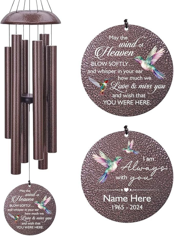 Sympathy Wind Chimes, 36inch Personalized Hummingbird Wind Chime, Memorial Gifts for Loss of Loved One, Wind Chimes in Loving Memory of Dad/Mom, Condolences Gifts for Funeral
