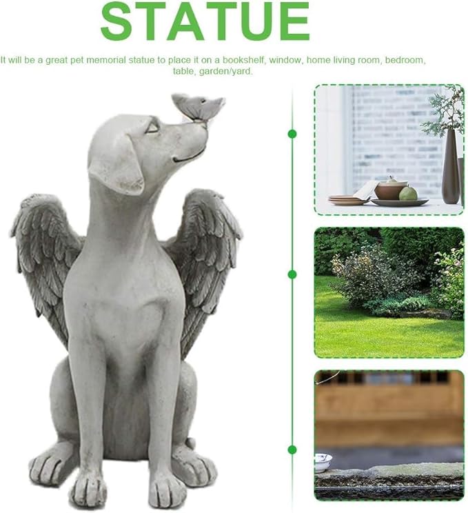 Angel Wing Dog Memorial Stone,Dog Memorial Gifts for Loss of Dog,8 Inch Resin Sleeping Dog Garden Ornament, Pet Grave Marker, Angel Tribute Statue for Dog Bereavement