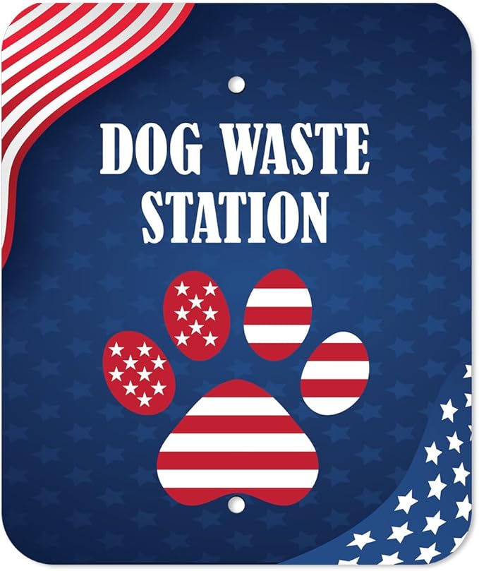 Dispense-Art™ Collection Team USA - Custom UV Printed Design on Rust-Proof Aluminum Starter Dog Waste Station/roll Bag System - Includes 400 Dog Waste Bags & 10x12 Sign