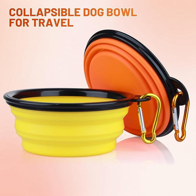 Dog Bowl Pet Collapsible Bowls, 2 Pack Collapsible Dog Water Bowls for Cats Dogs, Portable Pet Feeding Watering Dish for Walking Parking Traveling with 2 Carabiners (Small, Orange+Yellow)