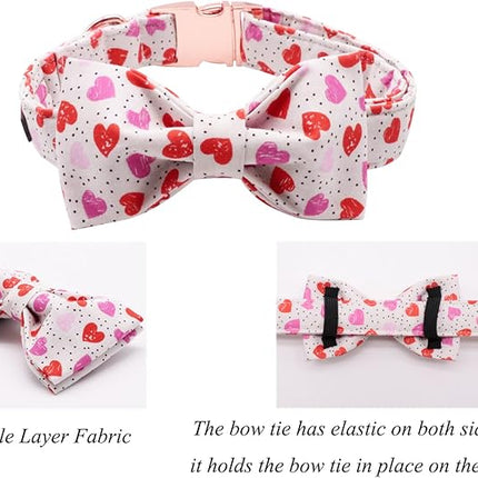 Lionet Paws Valentines Day Dog Collar with Bowtie, Dog Bowtie Collar with Metal Buckle for Dogs, Adjustable Comfortable Dog Collar Girl Boy Gift, M, Neck 13.5-22 in