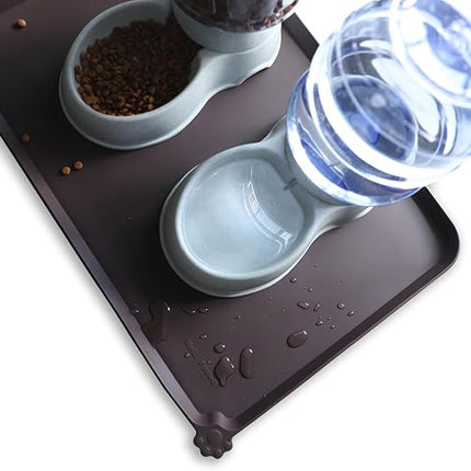 Hoki Found Large Silicone Pet Food Mat - Non Slip, Waterproof Dog Cat Bowl Mat - Dark Oak