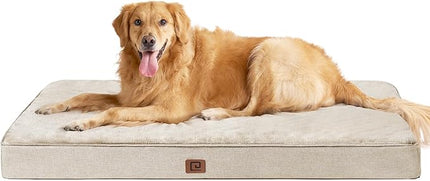 EHEYCIGA Waterproof Dog Bed Orthopedic 41"x27", Memory Foam Pet Bed for XLarged Dogs, Washable Pet Mat with Removable Cover, Beige