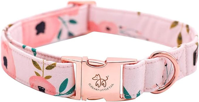 Elegant little tail Dog Collar, Pink Floral Girl Pet Collar Durable Cute Dog Collars Summer Female Pet Gift Adjustable Dog Collar for Large Dogs