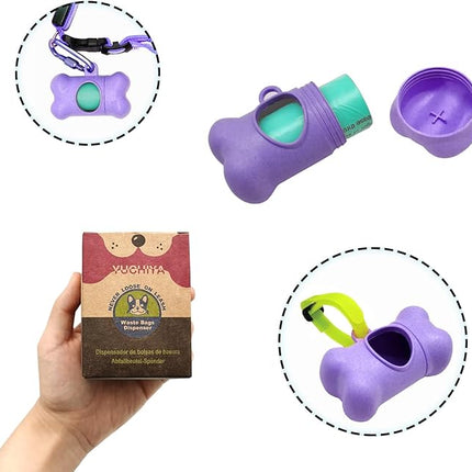 Dog Poop Bags Holder Dispenser with Leak-Proof Scented Doggy Waste Bags and Carabiner Plus Hook and Loop Fastener Never Loose on Leash Lead Again (Purple, 1 Holder 195 Bags)