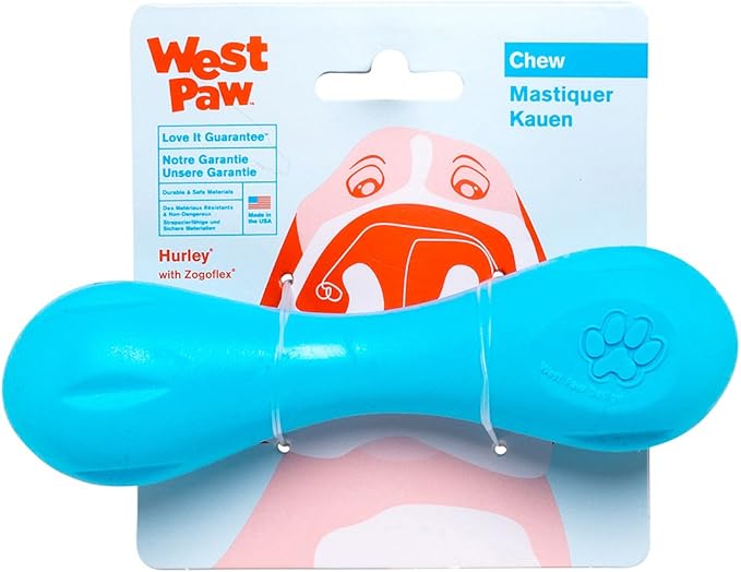 WEST PAW Zogoflex Hurley Dog Bone Chew Toy – Floatable Pet Toys for Aggressive Chewers, Catch, Fetch – Bright-Colored Bones for Dogs – Recyclable, Dishwasher-Safe, Non-Toxic, Small, Aqua