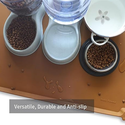 Hoki Found X-Large Silicone Pet Feeding Mats - Non-Slip Dog Cat Bowl Placemats - Waterproof - For Carpet - Butterscotch