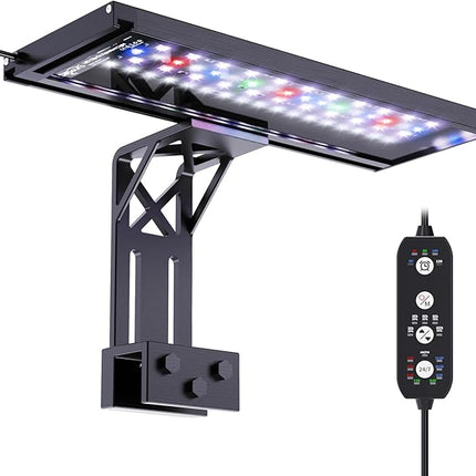 SEAOURA Clip On Aquarium Light for Plants-24/7 Cycle Fish Tank Light with Timer, Full Spectrum+7 Colors Mode, Auto On/Off, Adjustable Brightness and Height, 20W (12inch for 12-20 inch Tank)