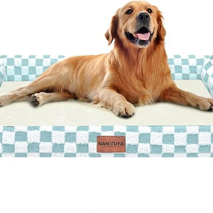 Large Dog Bed Orthopedic Washable: Beds Bolster XL Bed Big XLarge Dogs Egg Crate Foam Couch Sofa Waterproof with Removable Cover - Green Grid