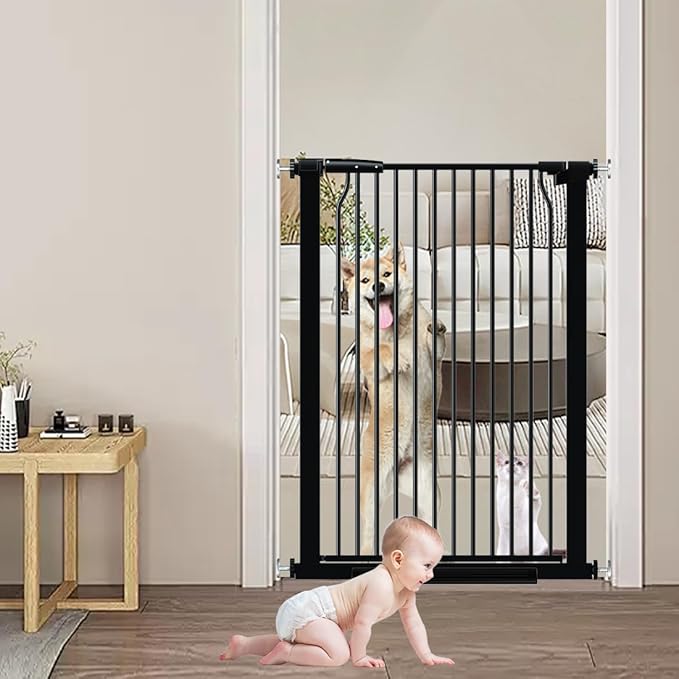 40.55" Extra Tall Baby Gate for Doorways, 32.6-40.5 in Wide Dog Gate Indoor, Walk Through Tall Pet Gates No Drilling, Pressure Mounted Child Safety Gate with Door for House Doggie, Black