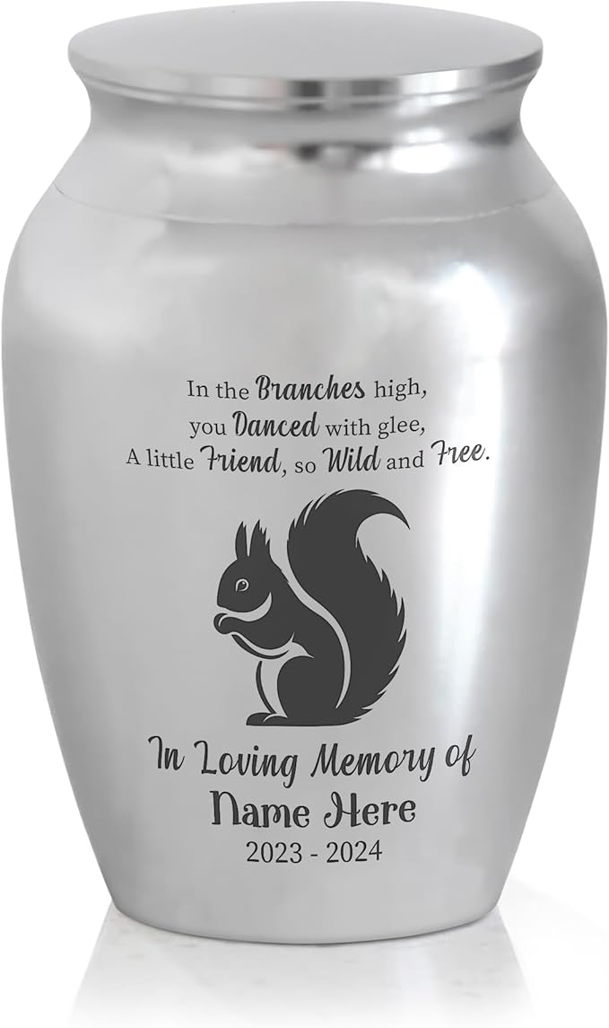 Artsy Woodsy Squirrel Memorial Mini Urn for Human Ashes Keepshake, Decorative Keepsake Urn with Engraved Squirrel 2.56 inch, Small Memorial Gifts for Pet Lovers (01, 2.56x1.77)