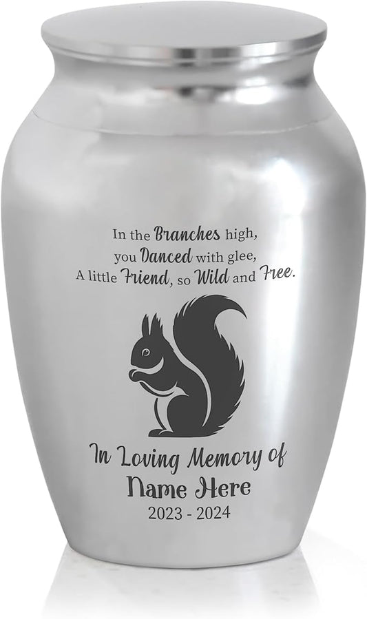 Artsy Woodsy Squirrel Memorial Mini Urn for Human Ashes Keepshake, Decorative Keepsake Urn with Engraved Squirrel 2.56 inch, Small Memorial Gifts for Pet Lovers (01, 2.56x1.77)