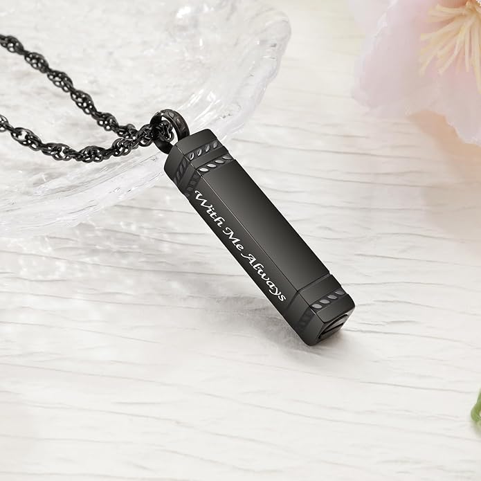 abooxiu Urn Necklace for Ashes Memorial Cremation Jewelry for Ashes Stainless Steel Ashes Jewelry Cube Ashes Necklace Bar Urn Pendant for Women Men