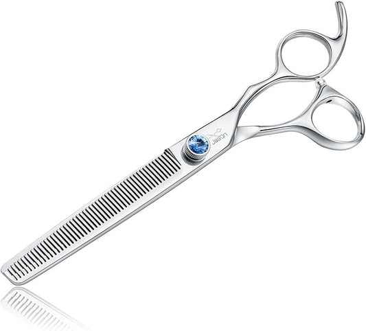 JASON 7" 50 Teeth Thinning Dog Grooming Blending Scissor, Ergonomic Pet Grooming Thinner Blender Shears Cat Trimming Texturizing Kit with Offset Handle and a Jewelled Screw, 30% Thinning Rate