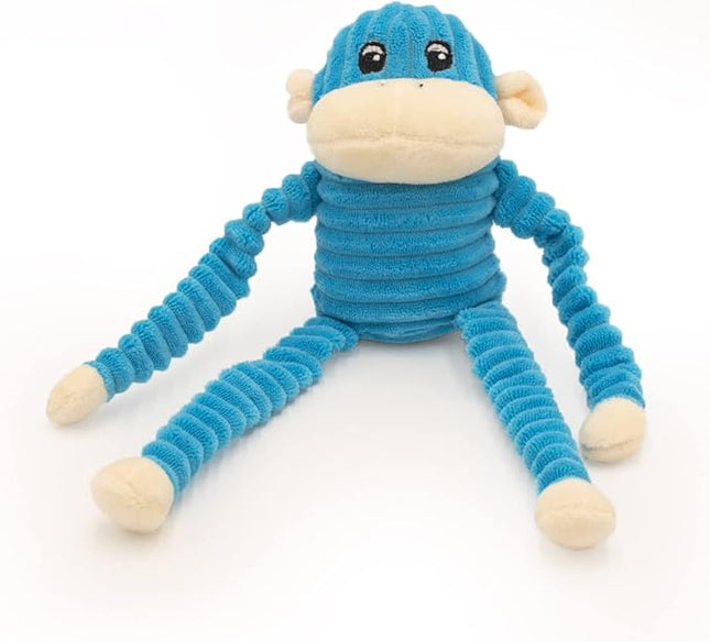 ZippyPaws Crinkle Monkey - Interactive Dog Toys to Keep Them Busy, Squeaky Plush Pet Toy for All Breeds, for Small and Medium Dogs, Contains Round Squeakers - Rainbow & Blue 2-Pack, Small