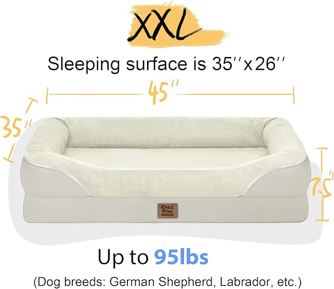 Washable Orthopedic Large Dog Bed - Extra Large Dog Beds with Bolsters Removable Orthopedic Foam Support Dogs Bed for XL Large Size Dogs with Waterproof Cover Non-Slip Bottom Pet Beds