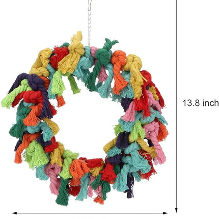 Bird Colorful Cotton Rope Hanging Ring Parrot Preening Grooming Chew Climb Biting Toy for African Grey Cockatoo Conure Parakeet