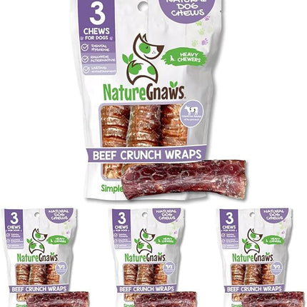Nature Gnaws Beef Trachea Crunch Wraps for Dogs, 3 Count, Pack of 4 | Long Lasting | Natural Beef Jerky | Rawhide Free | Dog Chew Bones