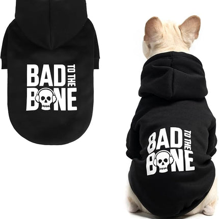 BINGPET Bad to The Bone Dog Sweater with Leash Hole - Warm Fleece Dog Hoodie & Winter Coat for Small to Large Dogs