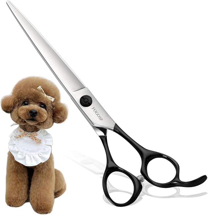 Professional Dog Grooming Scissors Straight 7" Grooming Shears for Cutting Small Pet Cat Thick Hair Japan 440C Stainless Steel Super Sharp Right Handed(7 in Straight, Black)