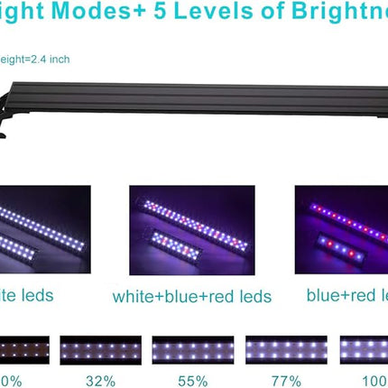 hygger 32W Full Spectrum Aquarium Light with Aluminum Alloy Shell Extendable Brackets, White Blue Red LEDs, External Controller, for Freshwater Fish Tank (46-52 inch)