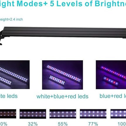 hygger 16W Full Spectrum Aquarium Light with Aluminum Alloy Shell Extendable Brackets, White Blue Red LEDs, External Controller, for Freshwater Fish Tank (24-30 inch)