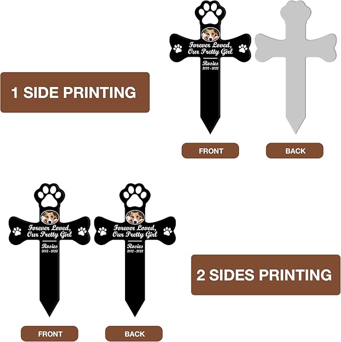 Personalized Pet Memorial Garden Stake Dog Paw Photo Grave Marker Cross Outdoor for Loss of Dogs and Cats Pet Remembrance Gifts Custom Plaque Stake Grief Funeral In Loving Memory Animal Cross