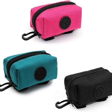 SLOSN 3 Pack Pet Waste Bag Dispenser with Zippered Portable Dog Poop Bag Holder, Great Accessory for Walking, Running with Dog (RoseRed Green Black)
