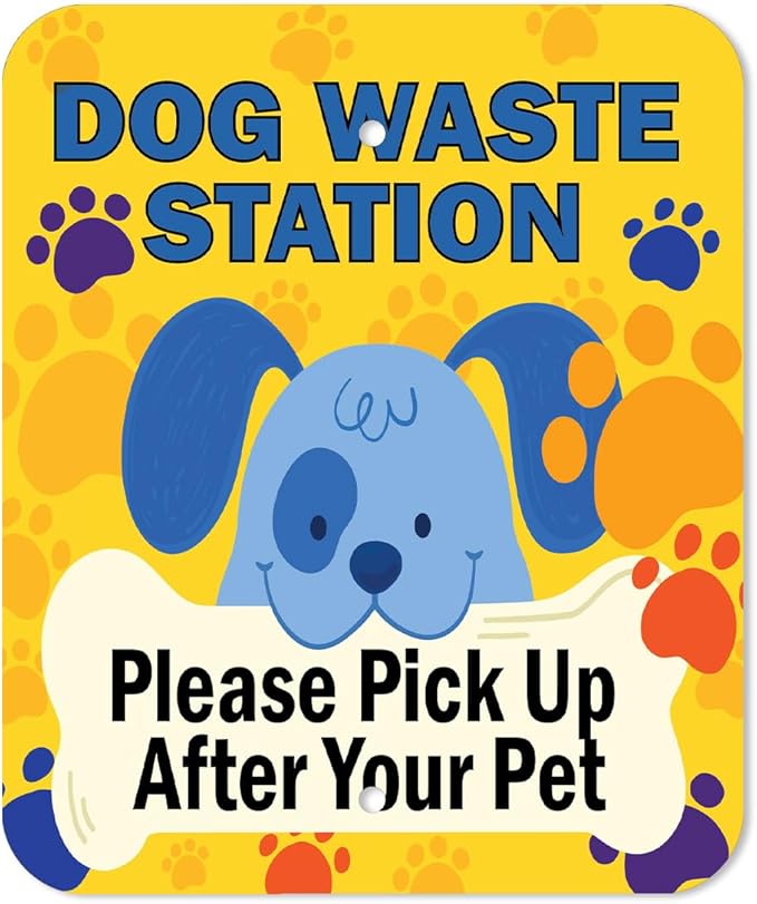 Dispense-Art™ Collection Cartoon Dogs - Custom UV Printed Design on Rust-Proof Aluminum Starter Dog Waste Station/roll Bag System - Includes 400 Dog Waste Bags & 10x12 Sign