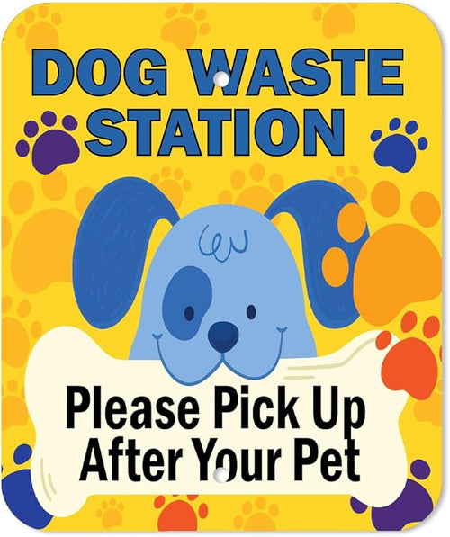 Dispense-Art™ Collection Cartoon Dogs - Custom UV Printed Design on Rust-Proof Aluminum Starter Dog Waste Station/roll Bag System - Includes 400 Dog Waste Bags & 10x12 Sign