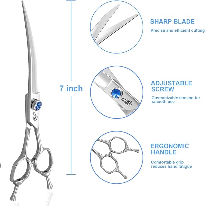 7" Curved Dog Grooming Scissors，25 Degree of Curved Blade,Premium Pet Grooming Shears for Trimming Face and Paws