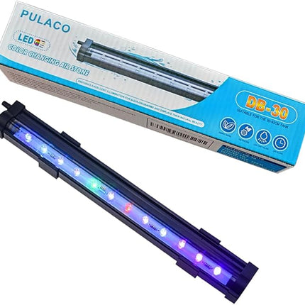 PULACO 2W Aquarium Fish Tank Air Stone with Automatic Color Changing LED Light (Length -10" for Small Fish Tank) for Aquarium Air Pump