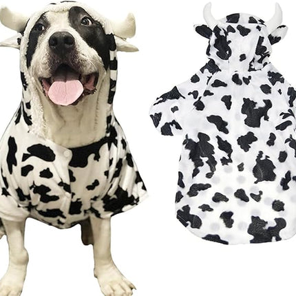 FLAdorepet Halloween Dog Cow Costume Outfits for Small Medium Large Dog Winter Fleece Puppy Jacket Coat Hoodie Funny Dog Clothes Golden Retriever (4XL, White)