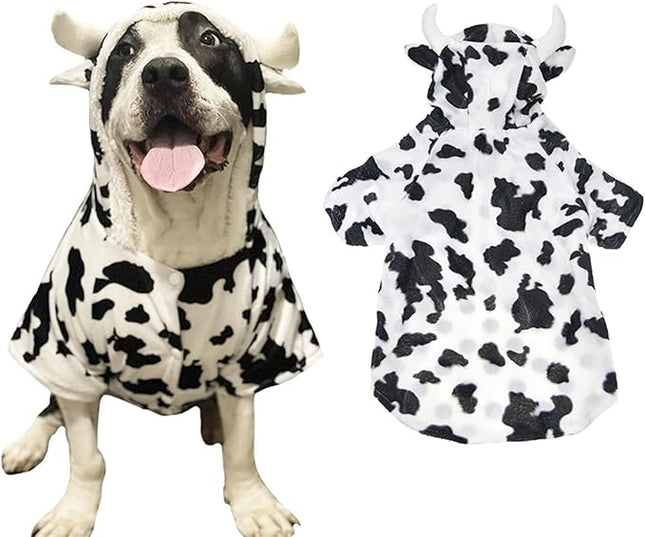FLAdorepet Halloween Dog Cow Costume Outfits for Small Medium Large Dog Winter Fleece Puppy Jacket Coat Hoodie Funny Dog Clothes Golden Retriever (XXL, White)